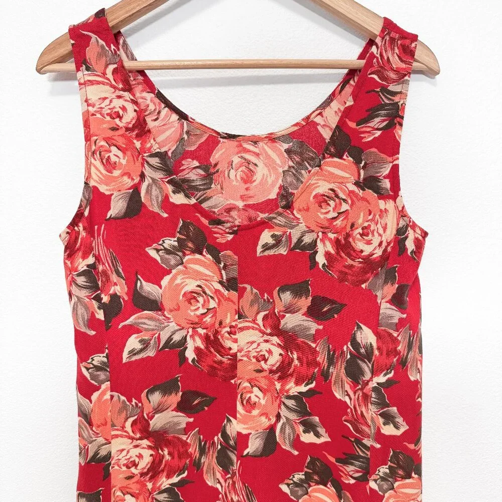 90s Vintage Express Red Floral Sleeveless Maxi Dress Size 9/10 Medium - Picture 9 of 15